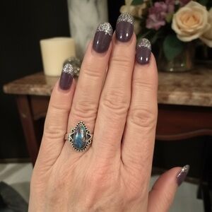 Elegant‎ sterling Silver and Blue turquoise Teardrop Ring